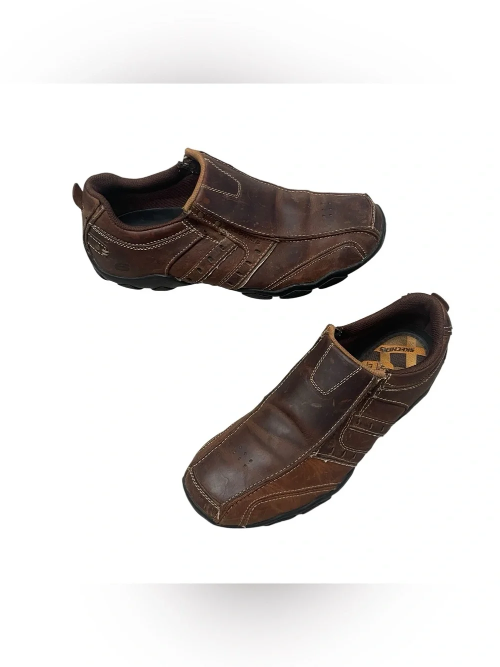 Skechers Brown Leather Slip On Comfort Loafers Men’s size 10